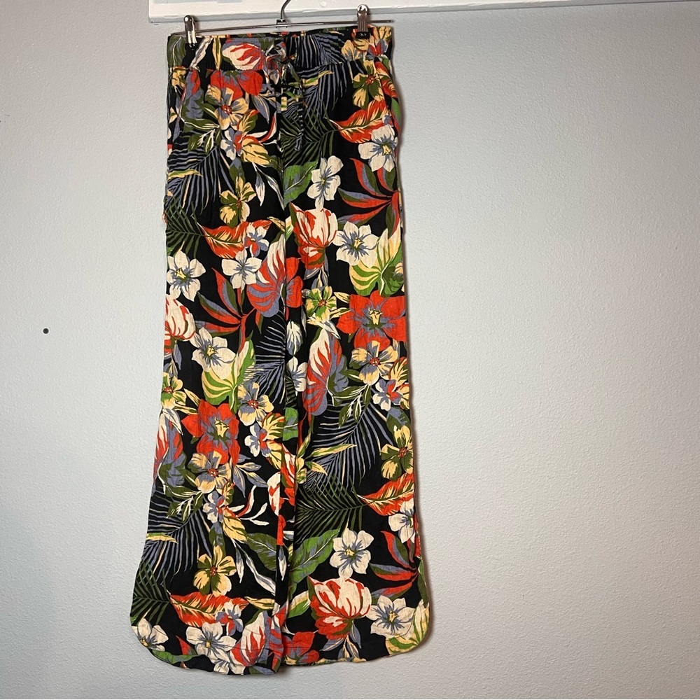 C&C California Tropical Print Wide Leg Pants Womens Size Small Linen Blend - Picture 4 of 11